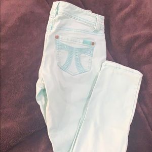 Sea foam green skinny jeans